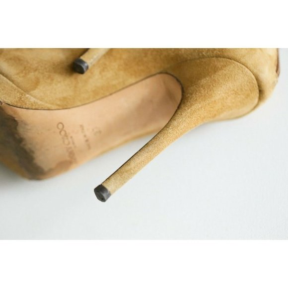 Jimmy Choo Camel Sude Sexy Stiletto Peep Toe Booties 37 - Picture 9 of 11